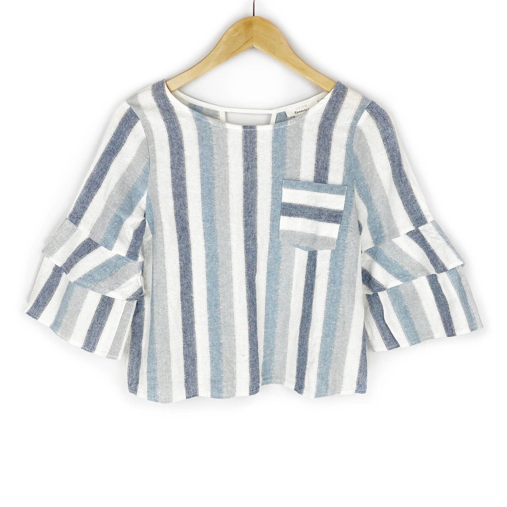 Urban Outfitters Striped Shirt White Blue Linen Cotton Oversized Beach M